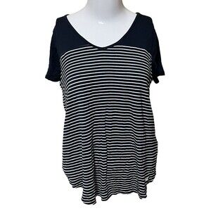 Hollister Top Easy Tee Short Sleeve‎ Hi Lo V Neck Blue White Stripe Shirt Small